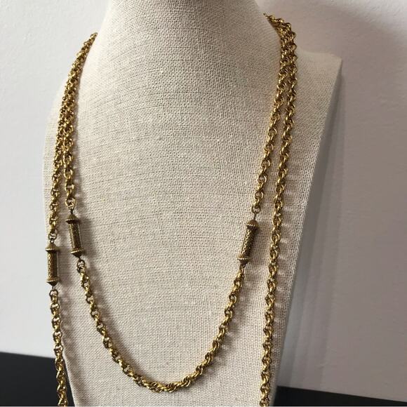 Vintage Freirich Signed 60” Gold Tone Elongated Filigree Bar Link Rope Chain - Picture 5 of 16
